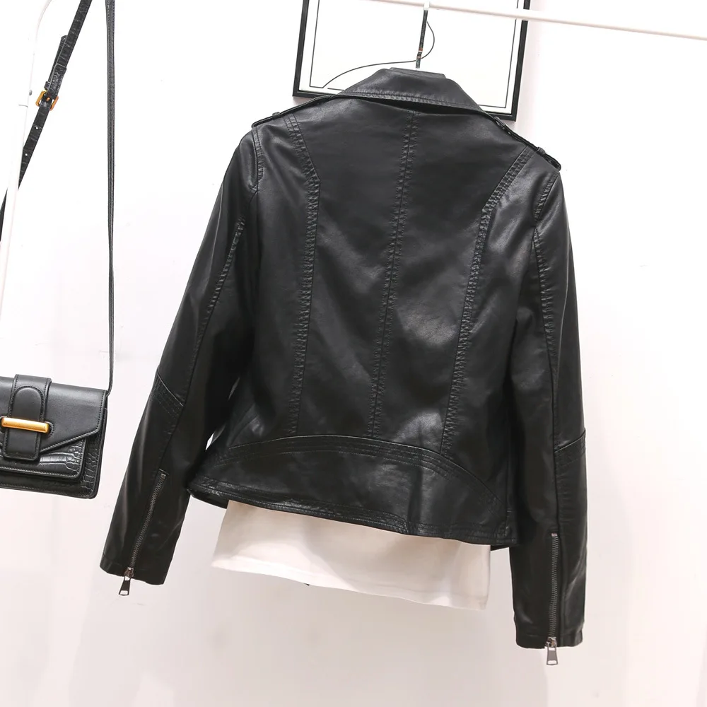 2023 autumn clothes new women's lapel short basic leather jacket simple epaulettes jacket