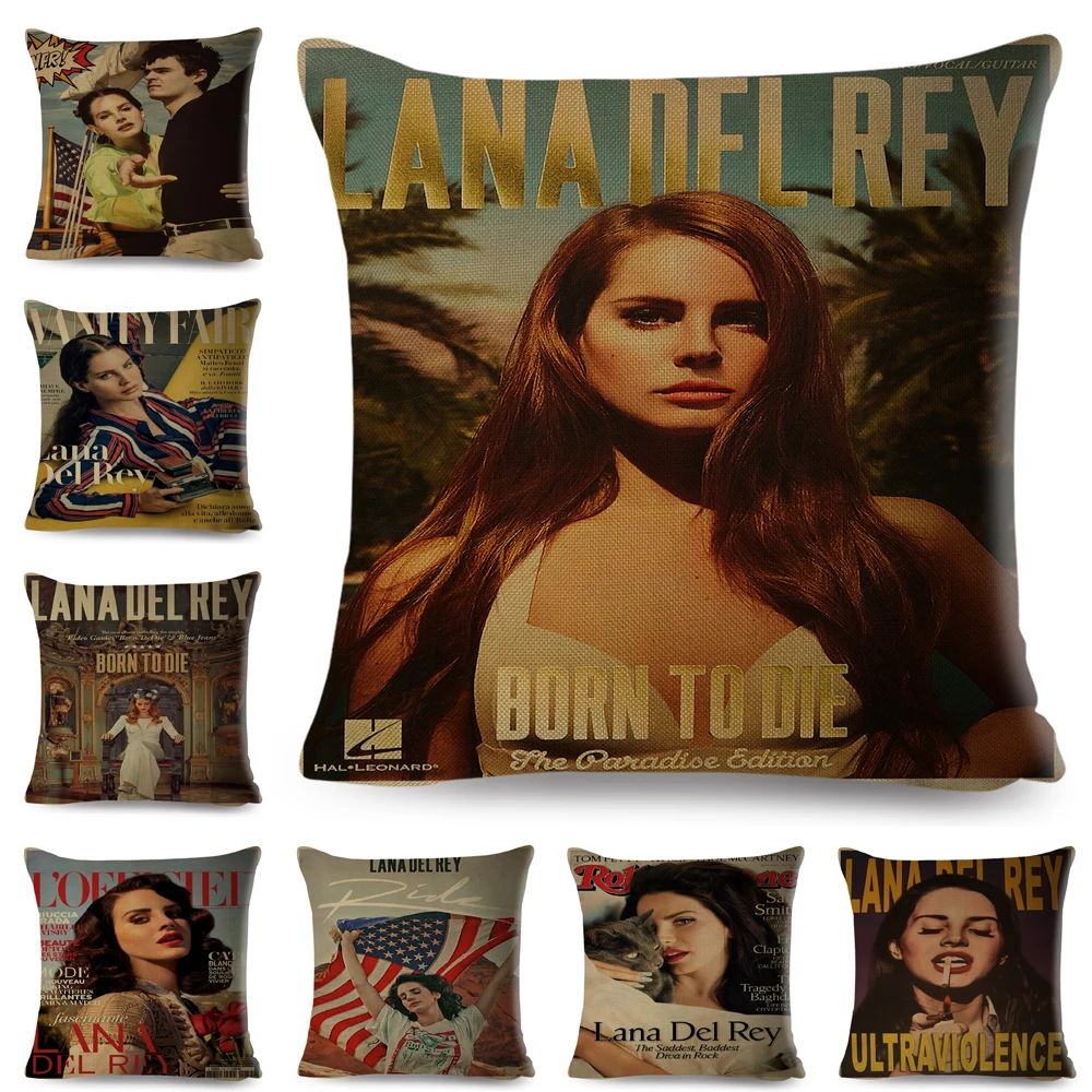 

Чехол для подушки Singer Lana Del Rey, декоративные винтажные постеры с двойным принтом, чехол для дивана, домашний льняной чехол для подушки с мульт...