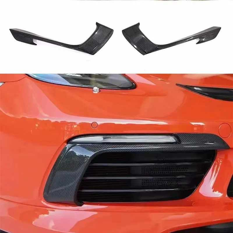 Фото Для Porsche 718 982 Cayman Boxster: карбоновый сплиттер-накладка на передний бампер, дефлектор противотуманной фары, обвес кузова №1