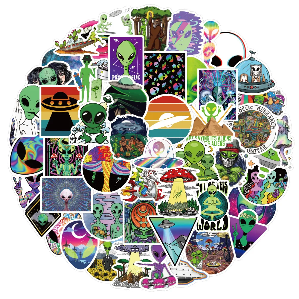 

10/30/50PCS Eliens Alien Cool Cartoon Graffiti Sticker Luggage Laptop IPad Gift Motorcycle Journal Waterproof Sticker Wholesale