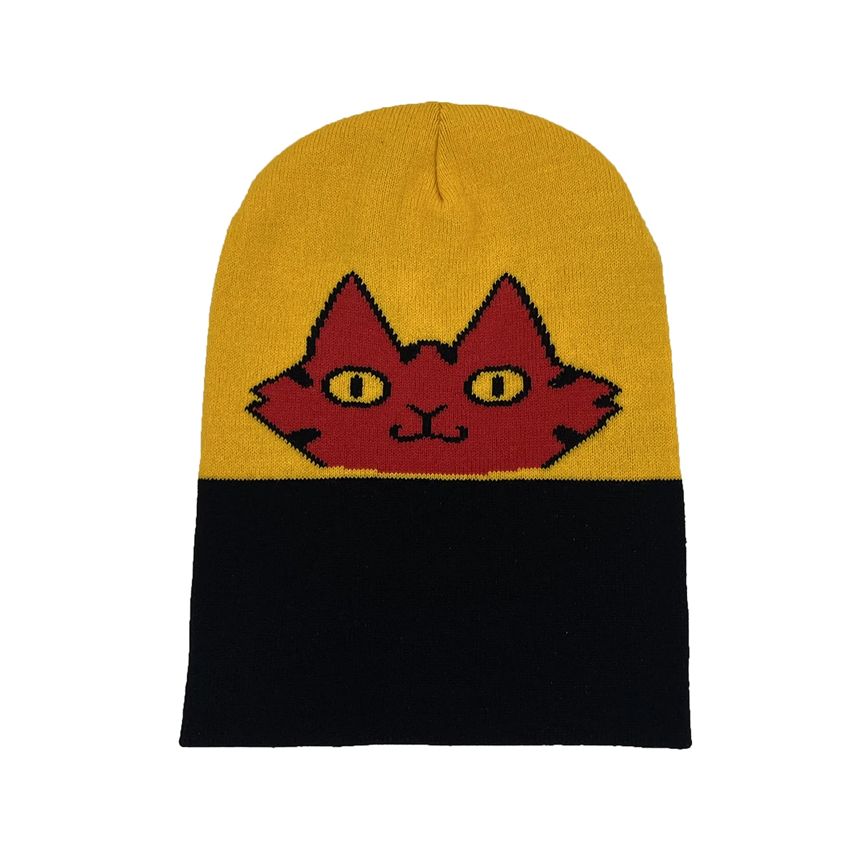 Модная жаккардовая вязаная шапка с милым черным котом зимняя теплая спортивная