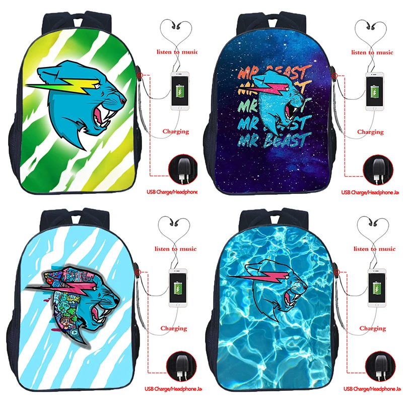 

Mr Beast Gaming USB Backpack Bag 16 Inch Boys Girls Travel Book School Bags Cosplay Men Student School Package Rucksack Gift
