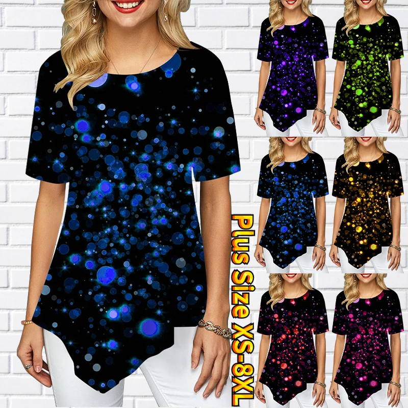 

2022 New Women's Casual Round Collar Tops Women's 3D New Design Printing Short Sleeve Women's Irregular Hem T-Shirt Oversize Tee