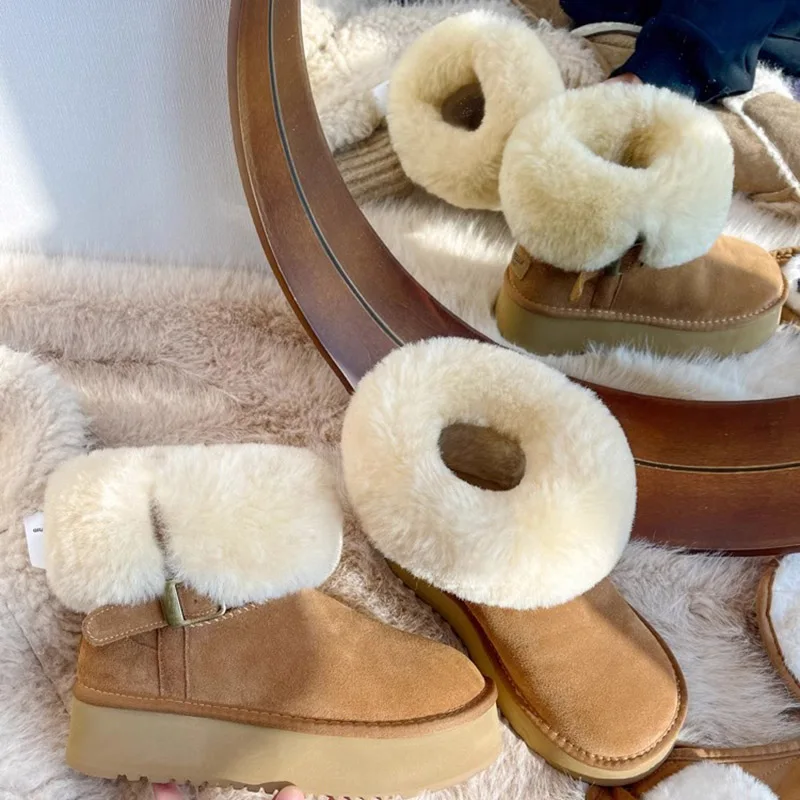 Женские зимние ботинки на плоской платформе без шнуровки цвета в ассортименте