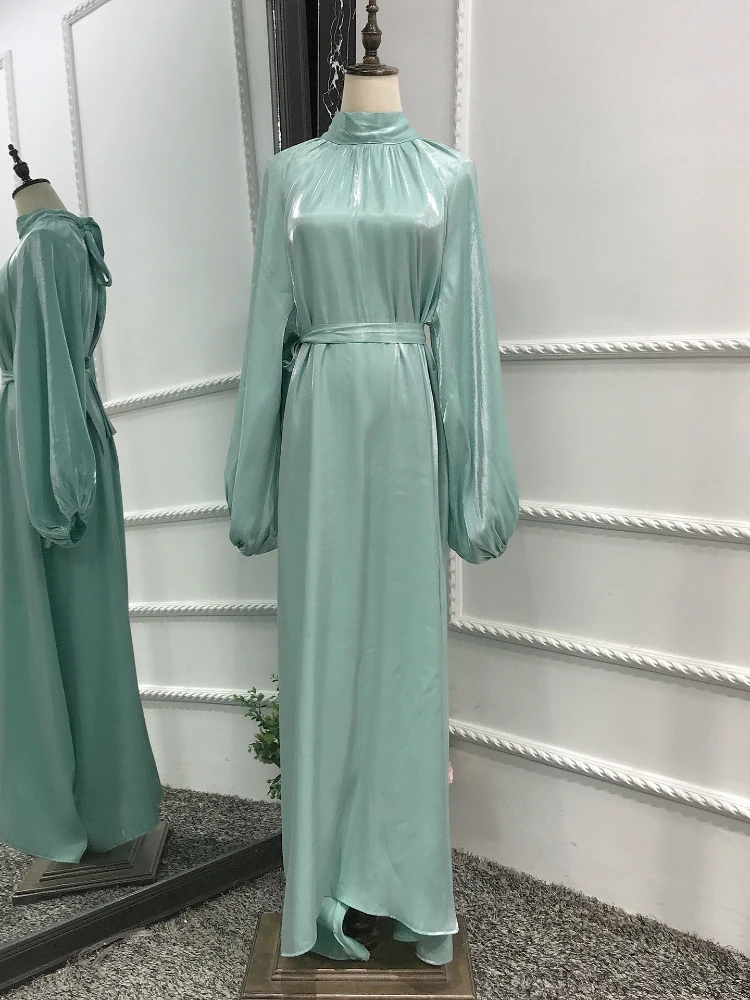 Dubai Turkey Abaya Muslim Dress Women Lantern Sleeve Lace-up Isalmic Robe Ramadan Eid Elegant Morocco Kaftan Party Vestidos