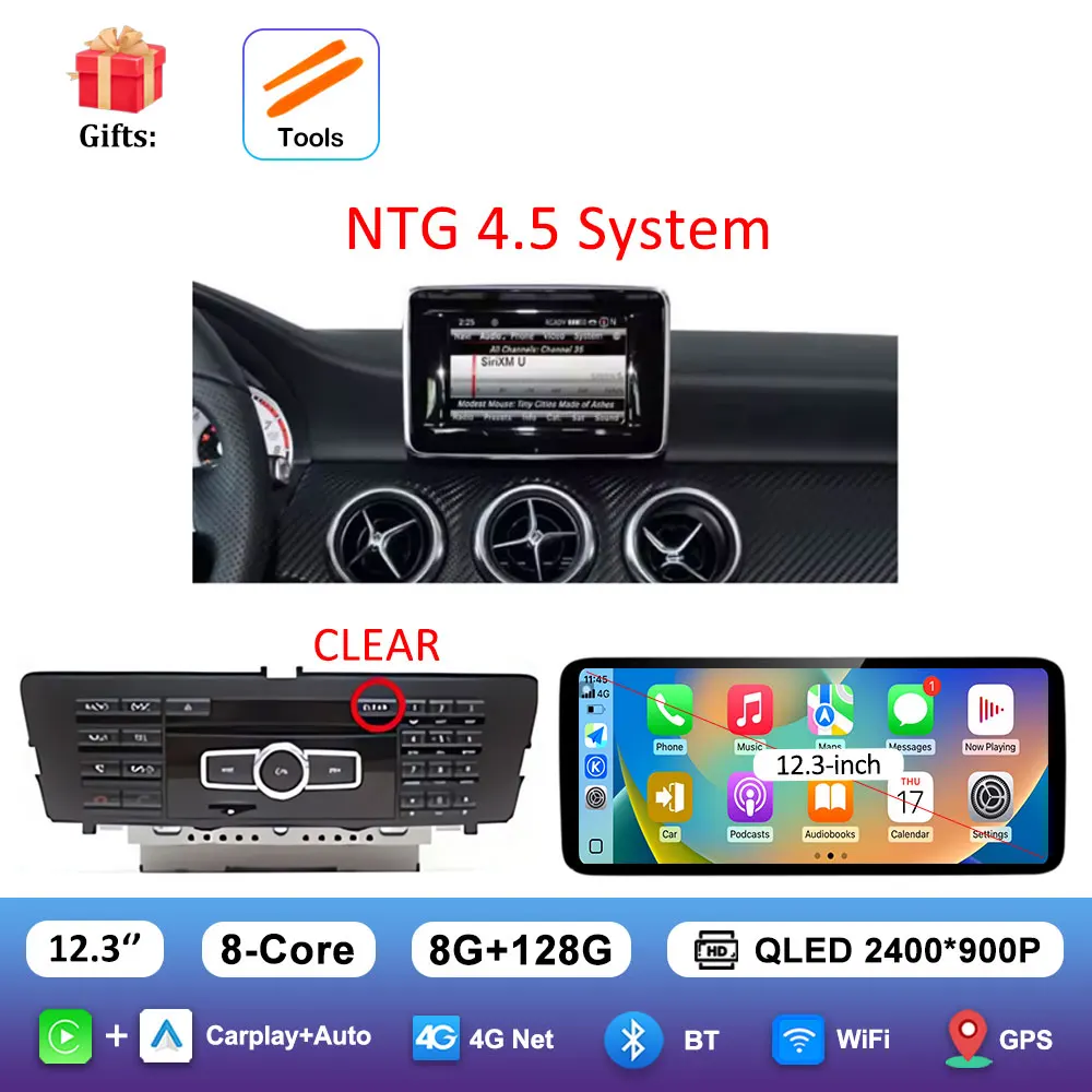 

Автомагнитола с GPS-навигацией и мультимедийным плеером на Android 16 для Mercedes Benz A-Class, CLA, GLA W176 2012-2018, с QLED сенсорным экраном, 4G и Bluetooth