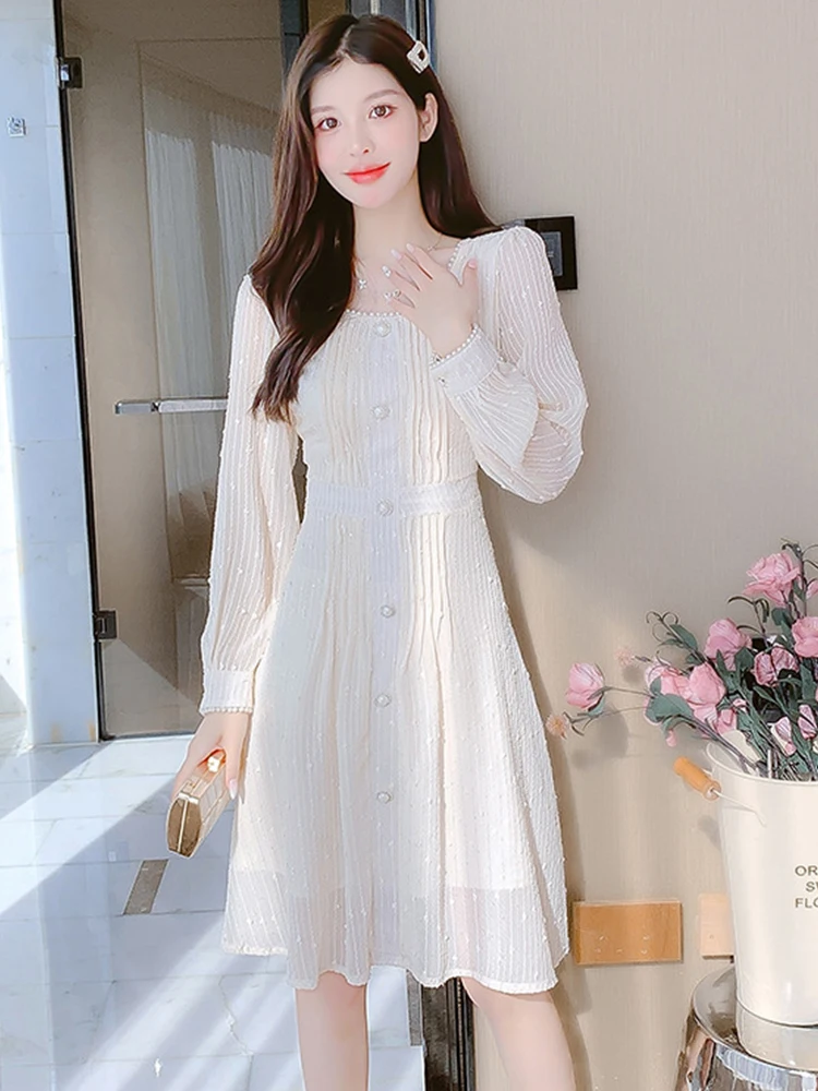 

Женское платье с квадратным вырезом, привлекательное приталенное платье средней длины в Корейском стиле, одежда для вечеринки и улицы