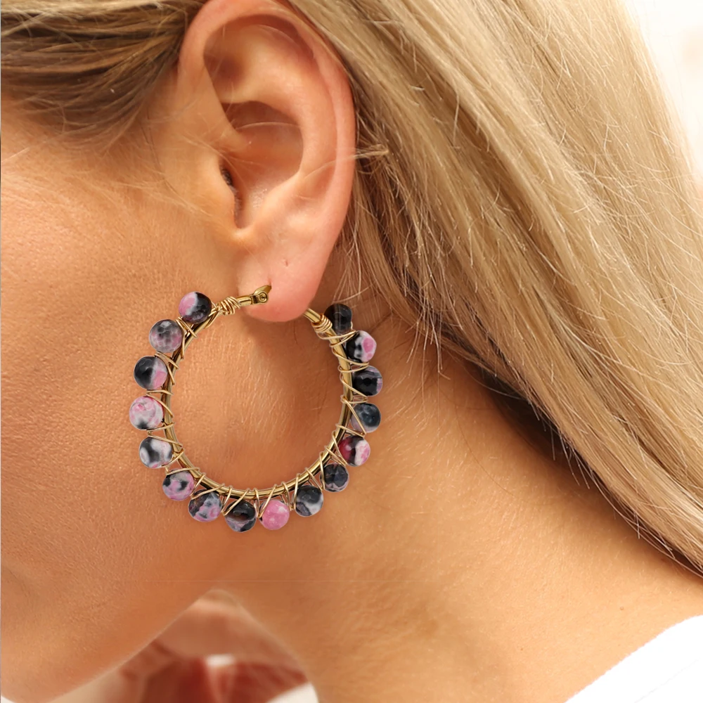 Go2Boho серьги-кольца с натуральным камнем Aros женские Винтажные Ювелирные изделия