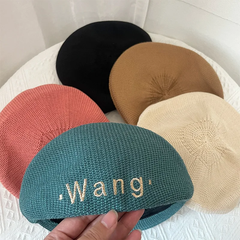 

Hat women's Korean spring and summer thin section breathable solid color knitted ladies beret retro casual hat