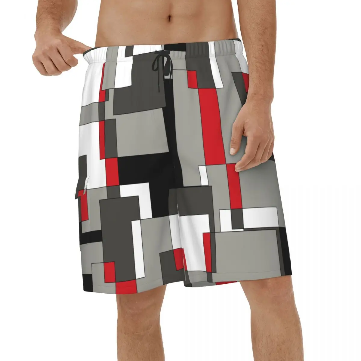 

Black Grey And Red Squares Shorts Summer Men's Swimming Shorts Geometric Stitching Casual Men Briefs