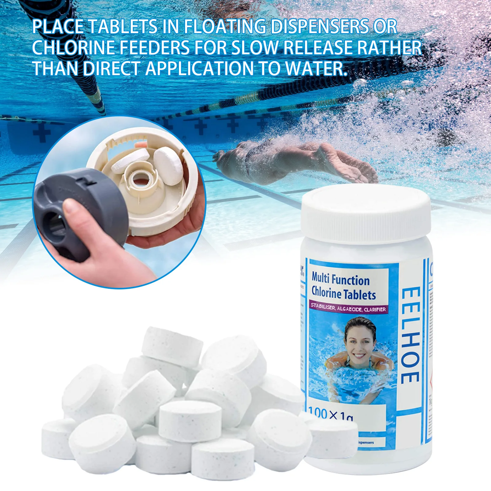 

100PCS Tablets Disinfection Pills Swimming Pool Chlorine Tablets Instant Effervescent Pipes Cleaning Floating Pool Dispenser