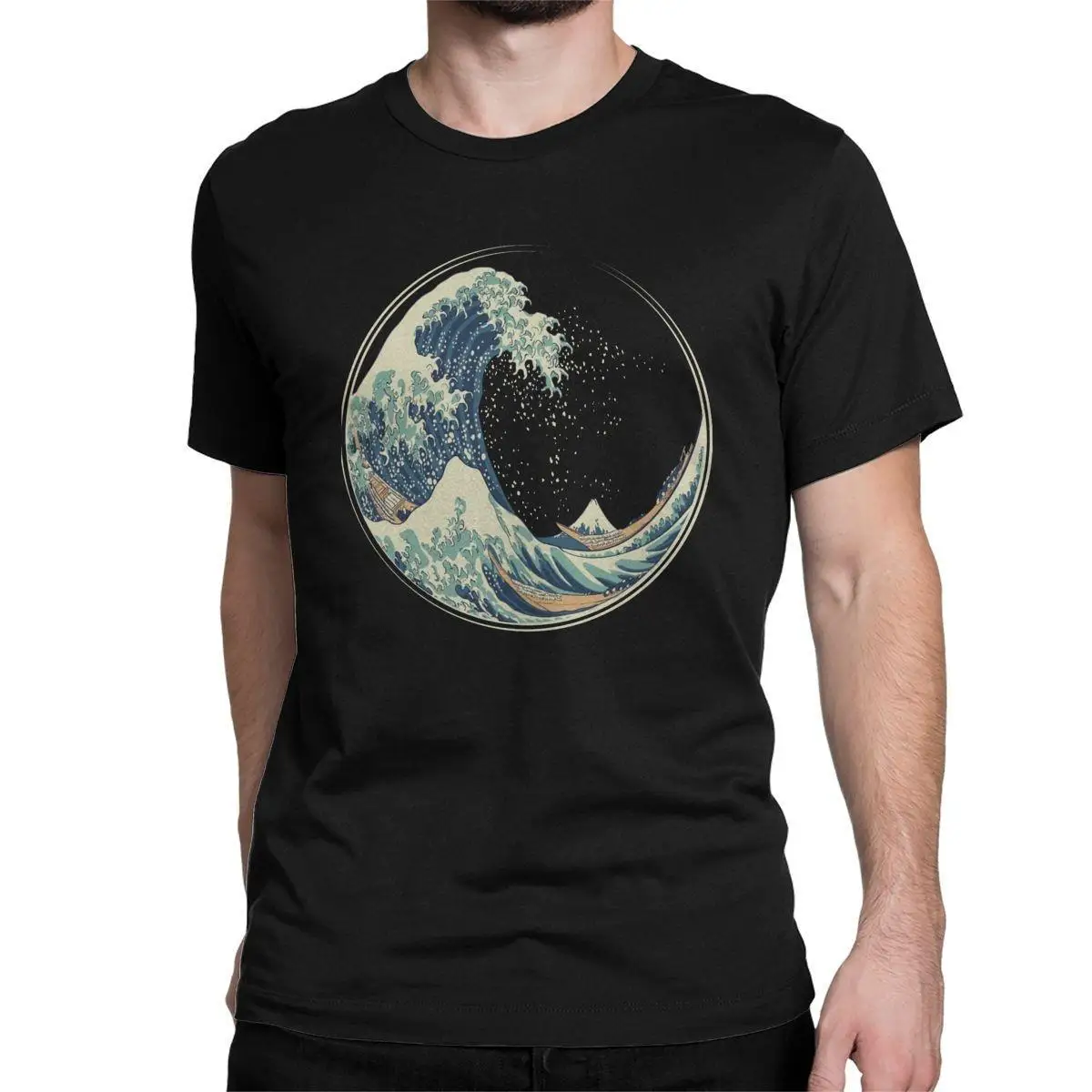 The Great Wave T Shirt for Men 100% Cotton Vintage T-Shirt O Neck Katsushika Hokusai Tee Shirt Short Sleeve Clothes Gift Idea