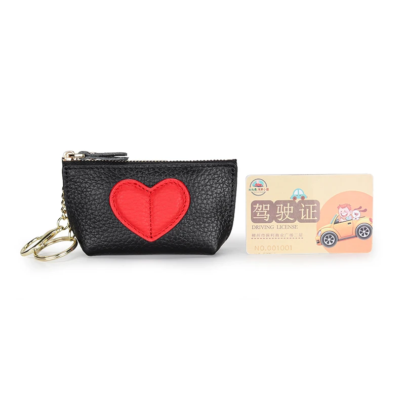 Genuine 100% Cow Leather Heart Coin Purse Key Holder Ladies Cute Patch Small Wallet pouch key holder coin bag wallets women Purs