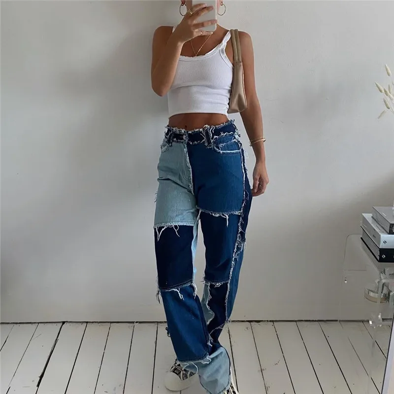 

Streetwear Women's Hot Bodycon Jeans Fashion Patchwork Harajuku Aesthetic Pants Jeans High Waisted Denim 90s Jeans Aoottii