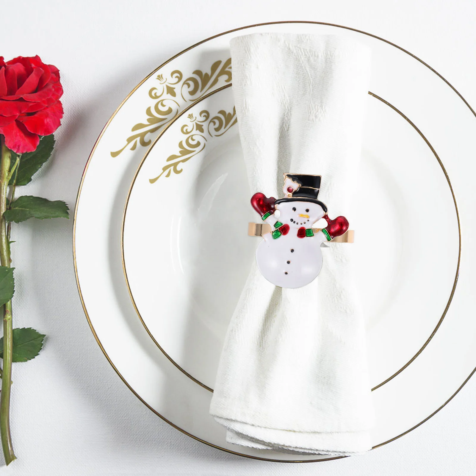 

Napkin Ring Christmas Holiday Snowman Table Garment Buckle Rings Decor Holder Circle Linen Holders Dining Alloy Banquet Winter