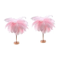 2x creative feather table lamp tree night lights led night lamp for home bedside girl room wedding decoration pink