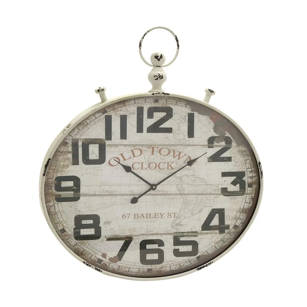 

36" White Metal Pocket Watch Style Wall Clock Clocks Wall Home Decor