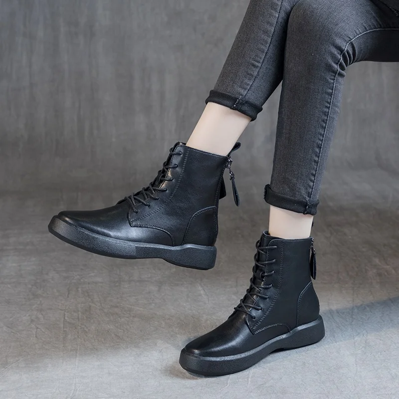 Ботильоны женские из натуральной воловьей кожи на плоском каблуке