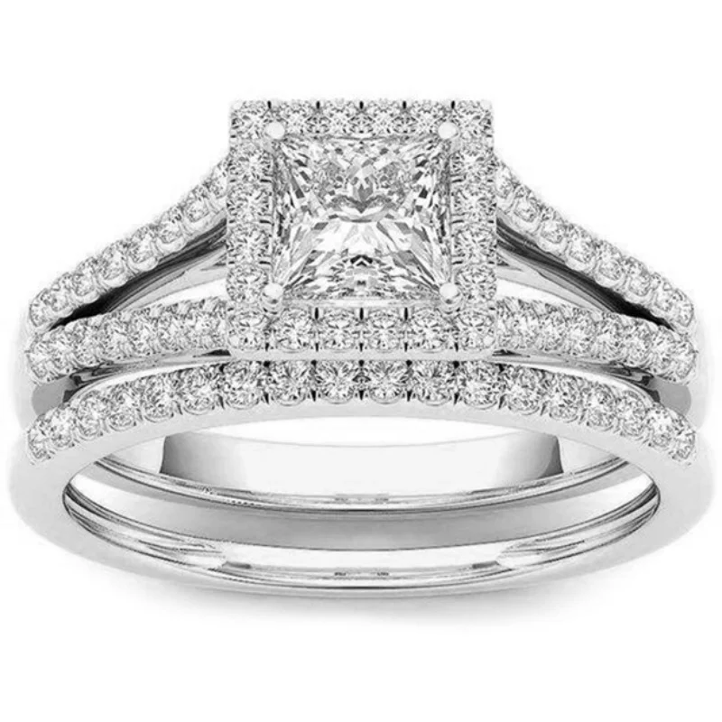

Trendy Women Rings with Brilliant Cubic Zirconia Luxury Engagement Rings Fashion Wedding Rings Set Jewelry