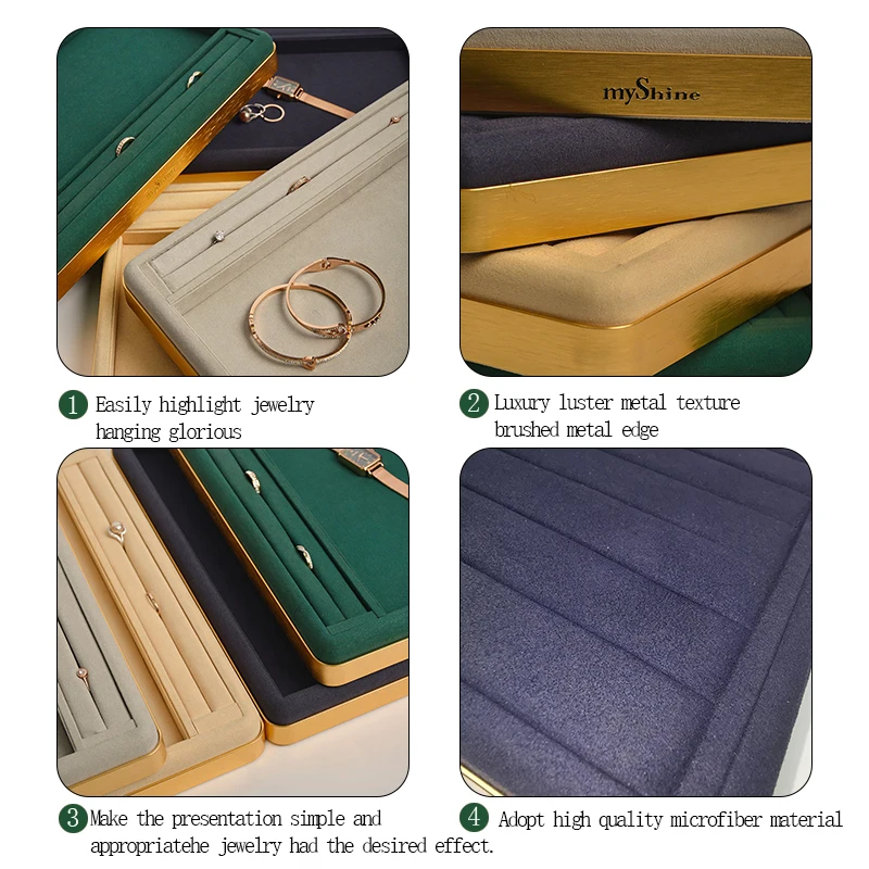 Luxury Jewelry Store High Leve Microfiber Display Tray Rectangular Earring Necklace Holder Bracelet Show Case Ring Organizer