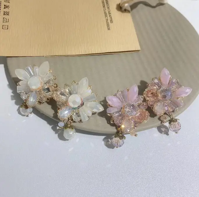 

925 European luxury champagne gemstone earrings women's light tea crystal high-end earrings