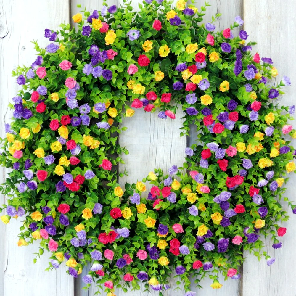 

Colorful Spring Summer Wreath Farmhouse Colorful Cottage Wreath Artificial Flowers Wreath Decor for Front Door Wall Wedding FU