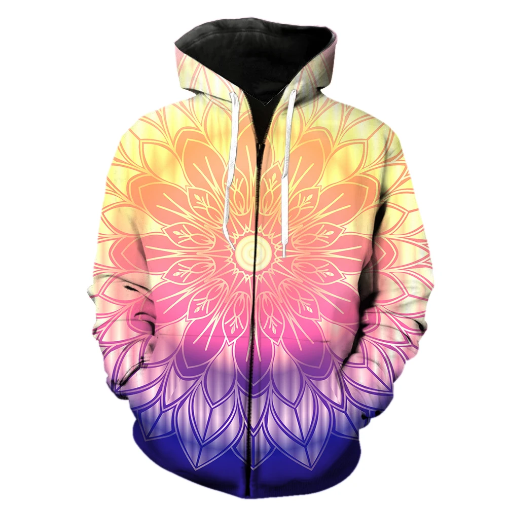 

Mandala Men's Zipper Hoodie Streetwear Tops Cool Unisex Harajuku Long Sleeve With Hood Jackets 3D Printed Fashion Oversized