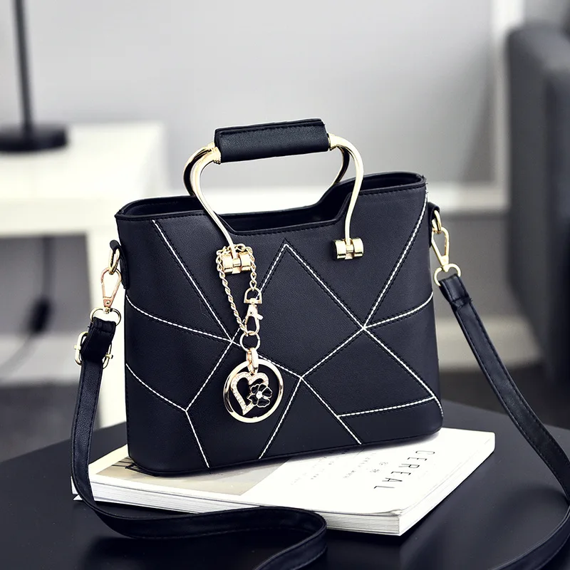 

TRAVEASY 2022 Luxury Handbags Women PU Leather Bag Geometry Pattern Pendant Handtassen Sweet Ladies Top Hand Bags Hgih Quality