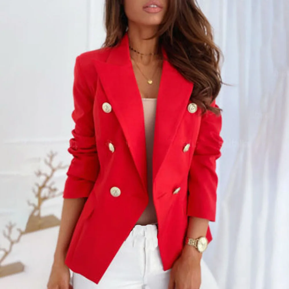 Autumn Plus Size Blazer Women Coat Short White Blazer Female Office Black Ladies Long Sleeve Red Woman Elegant Casual Coats 2021
