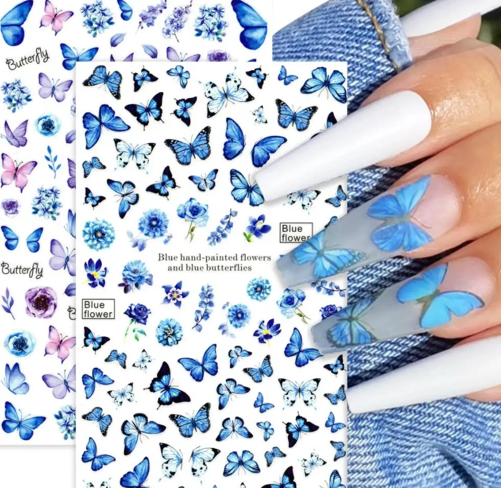 

1pc 3D Blue Butterfly Nail Art Decals Golden Glossy Butterfly Pattern Nail Art Adhesive Decals Butterfly Nail Stickers ネイルパーツ