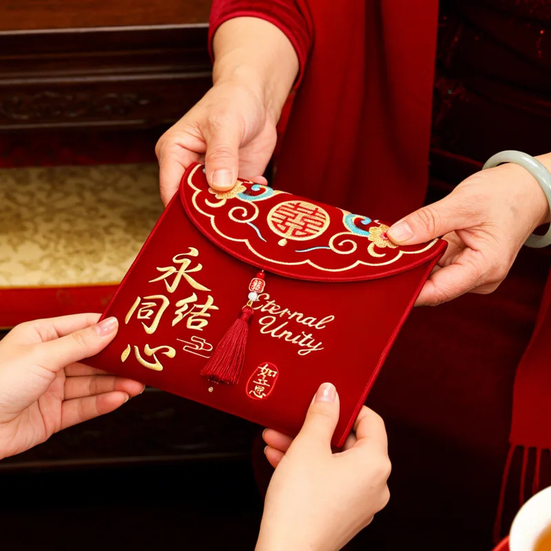 Фото 1 шт. Китайские свадебные красные конверты с подвеской, красные конверты для денег на Весенний фестиваль, конверты для счастливых денег Хун Бао, свадебное украшение №2
