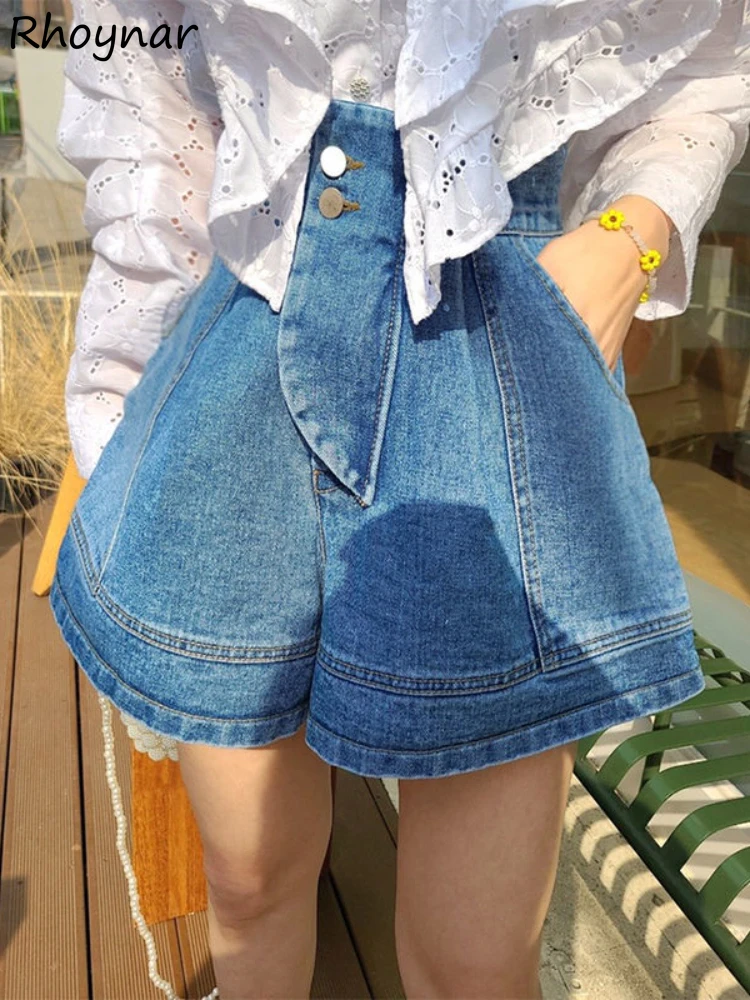 

Denim Shorts Women Button A-line High Waist Design Cool Streetwear Elegant Fashion Casual Retro Ulzzang Female Summer New Mujer