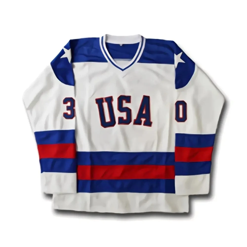 

Ice Hockey Jerseys 1980 Miracle On Ice Team USA 30 Jim Craig Jersey 17 Jack O'Callahan 21 Mike Eruzione Blue White Embroider