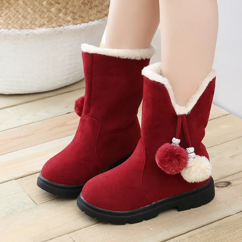 2023 Christmas New Girls' Boots Red Warm Cotton Boots Princess Boots Children's Boots Mid-calf Boots Padded Boots Holiday Gifts