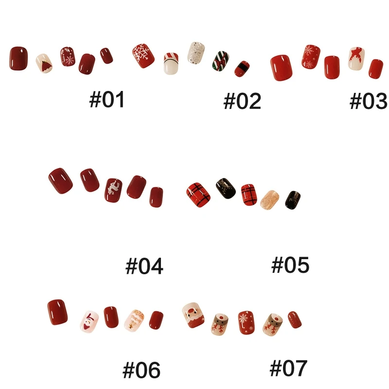

24× Christmas Fake Nails Artificial Nails Short Square False Nail Press on Nails