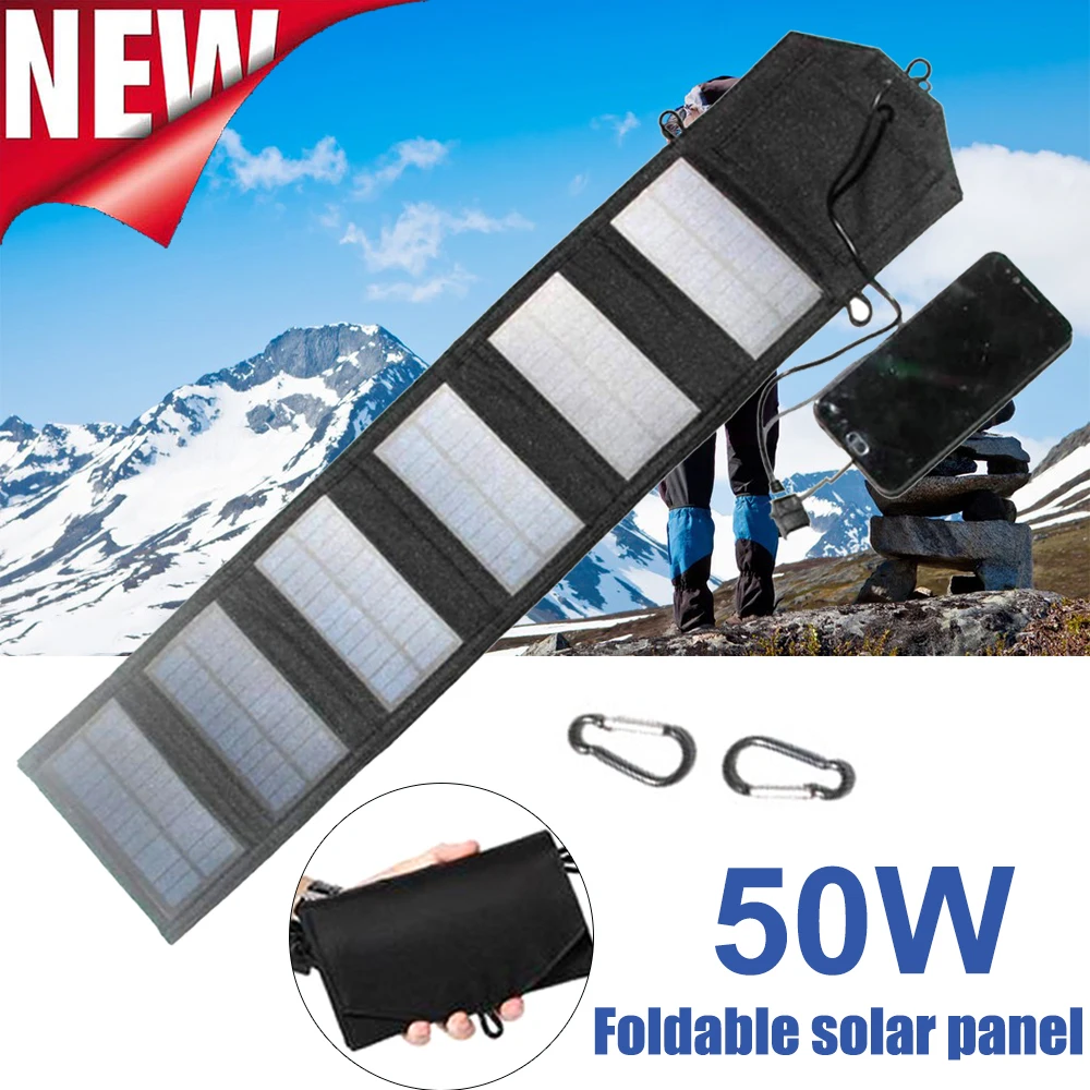 

50W Foldable Solar Panel USB 5V Solar Charger Portable Panel Solar Solar Cells Outdoor Mobile Power Charger for Camping Hiking