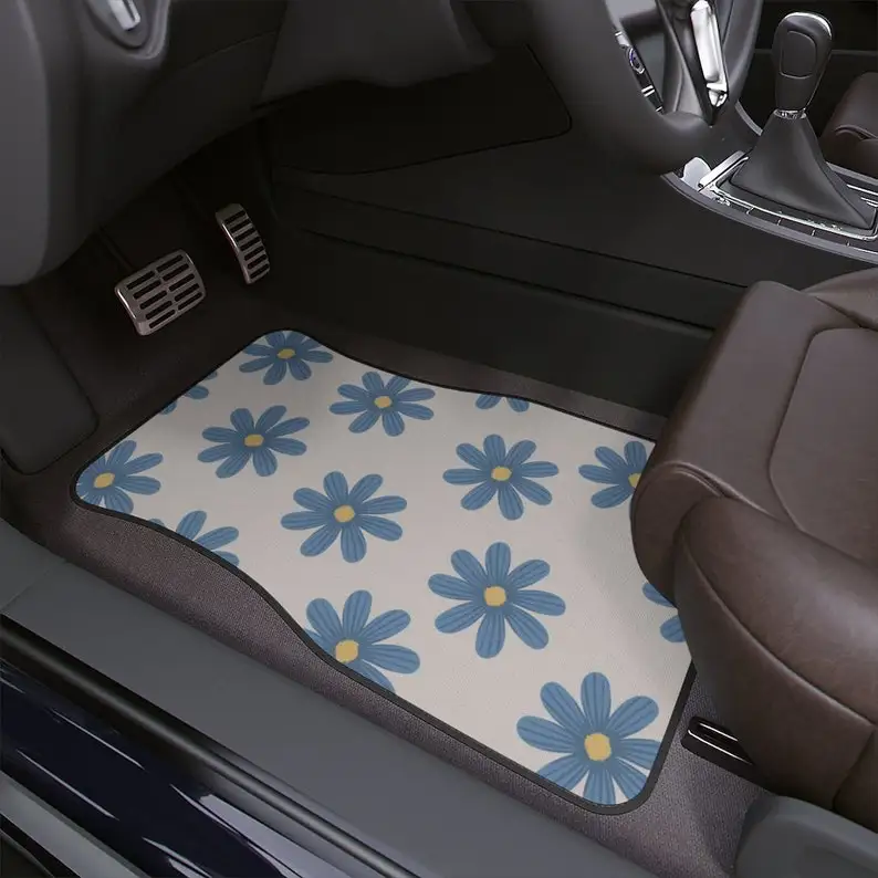 

Boho Blue Car Floor Mat, Aesthetic Daisy Flower Car Floor Mat,Aesthetic Cottagecore Car Accessories,Boho Car Decorations,flower