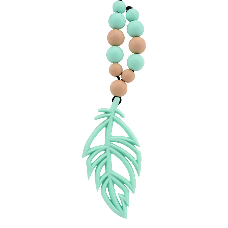 

Silicone Ring Teether Molar Necklace Silicone Leaf Teether Baby Soothing Chew Pendant Toy Molar Stick Teether M