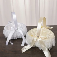 western style wedding flower basket heart shaped basket beige white lace throw flower basket wedding hand held gift basket