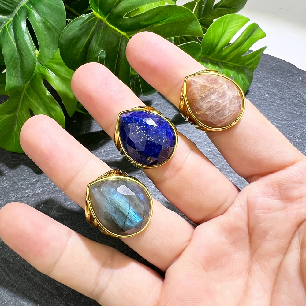 Кольцо из натурального Лабрадорита с аметистом Sunstone для женщин позолоченное