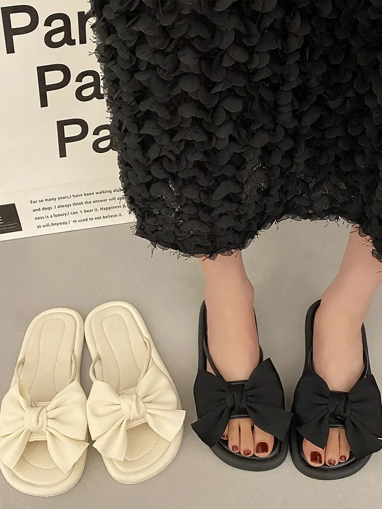 

Женские туфли с узлом-бабочкой, низкие летние шлепанцы для женщин, роскошные сланцы, Пляжная фотообувь с узлом-бабочкой, 2023