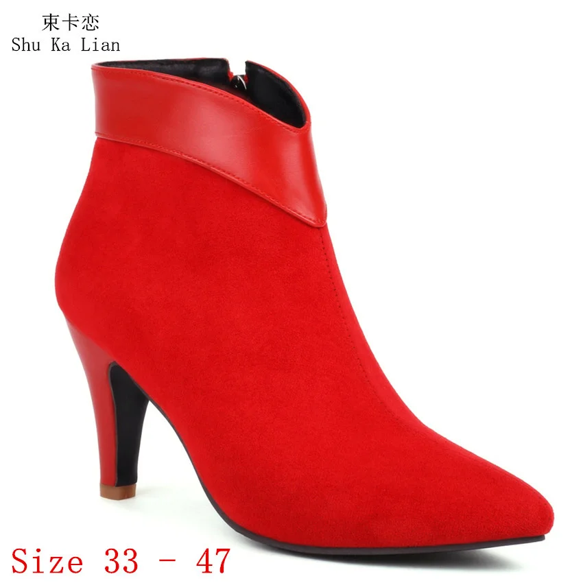 

Женские ботильоны на высоком каблуке, маленькие полусапожки на высоком каблуке, Размеры 33-47, весна-осень