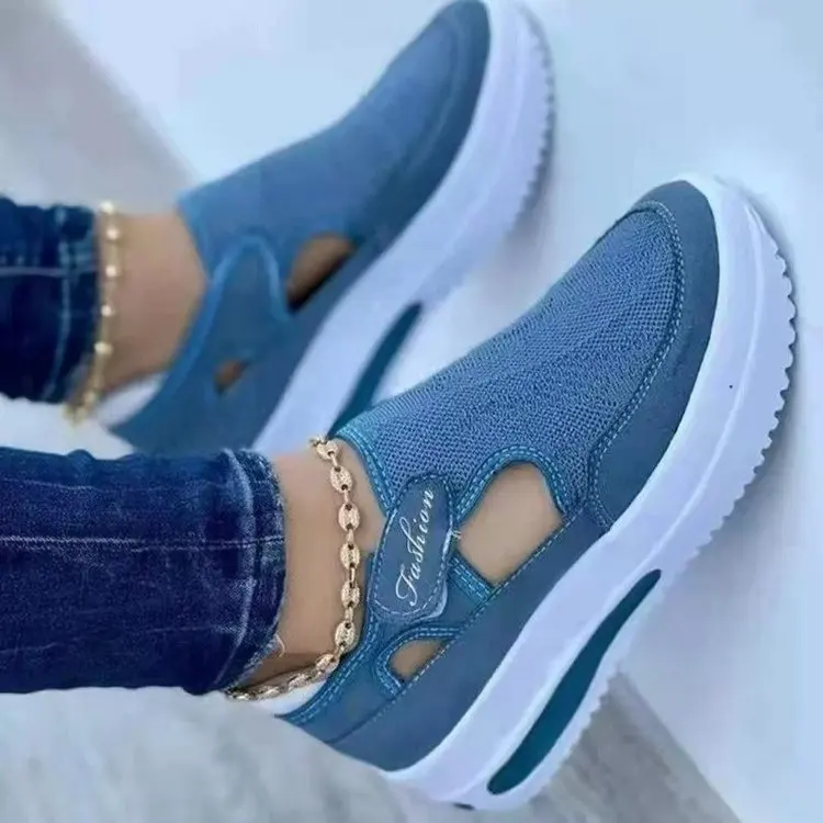 

Spring and Summer 2022 New Large Size Fly Woven Breathable Casual Women's Shoes Wedge Heel Velcro Low Top Single Shoes for Women