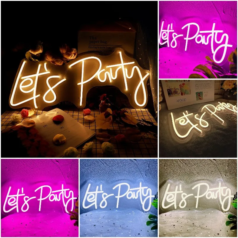 

Custom LED Neon Light Sign Lets Party Light Signs For Birthday Single Cocktail Dance Holiday Party Wall Decoration