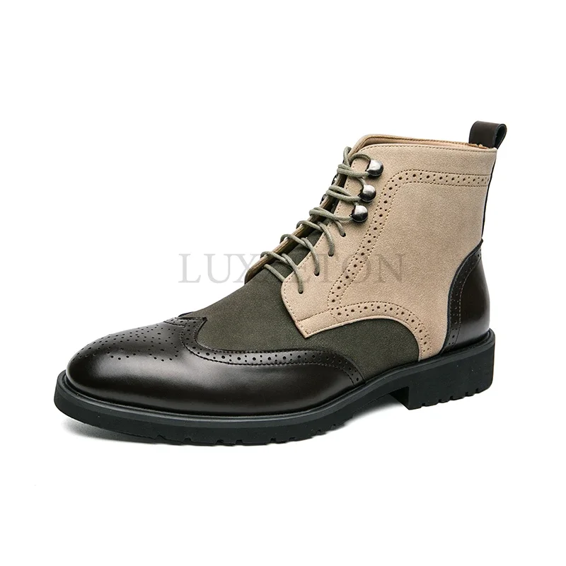 

Новые коричневые ботинки из флока на шнуровке с круглым носком, деловые Винтажные ботинки ручной работы, размер 38-46, мужские ботинки, повседневная обувь