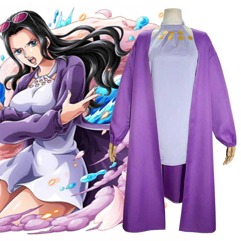 

Костюм для косплея Нико Робин из аниме One Piece, Женский мультяшный летний сексуальный подарок для платья для девочки, костюм для Хэллоуина из искусственного фиолетового пальто