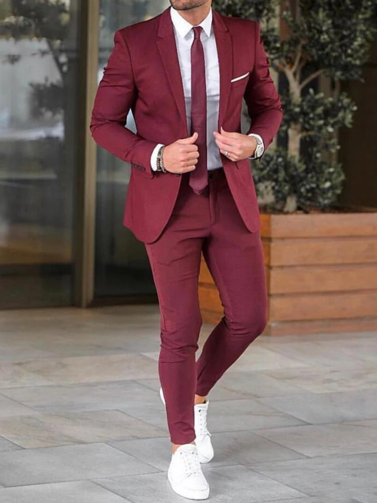 Fashion Men's Slim Fit 2 Piece Suit Notch Lapel Blazer Tux Vest & Trousers Wedding Prom Jacket Sets