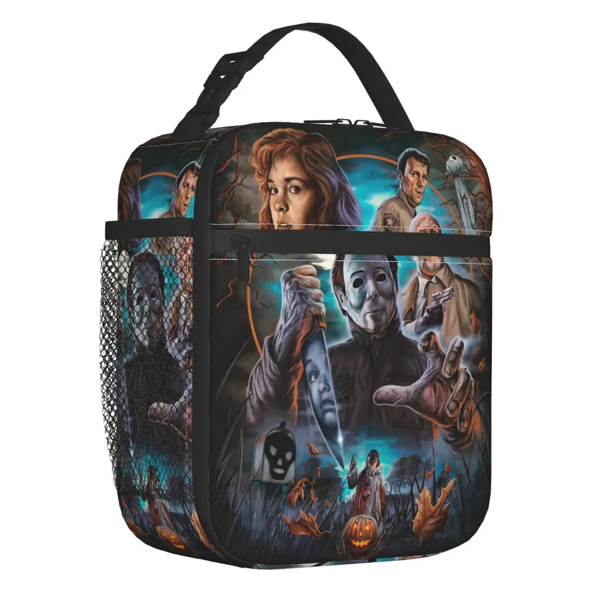 Michael Myers Knives Pumpkin Insulated Lunch Bags for School Office Halloween Horror Film Resuable Cooler Thermal Bento Box Kids