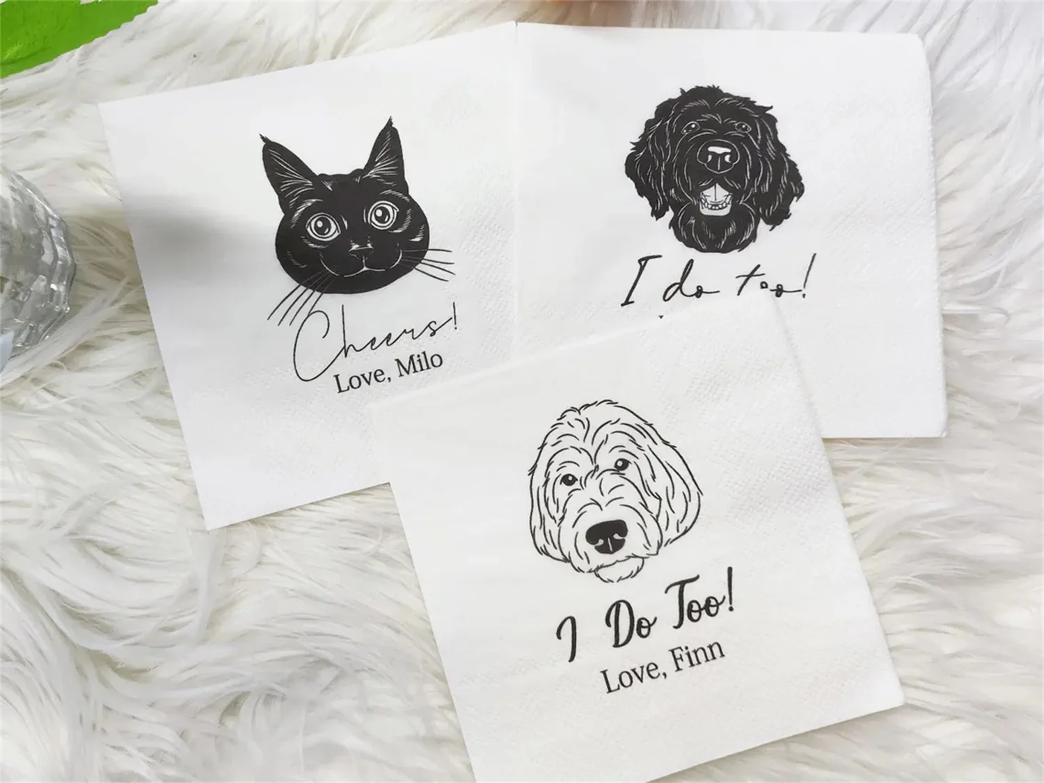 50 PCS Custom Pet Cocktail Napkins Portrait Dog Wedding Cat Beverage Illustration Na