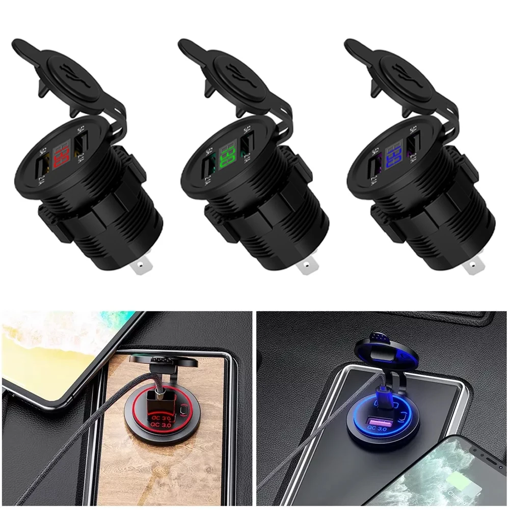dual ports usb charger socket adapter power outlet display voltmeter phone charger for 5v 2 1a 1224v car auto boat motorcycle free global shipping